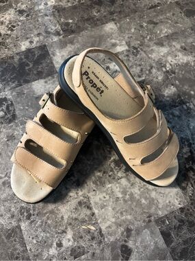 Propet Tan Triple-Strap Slingback Sandals